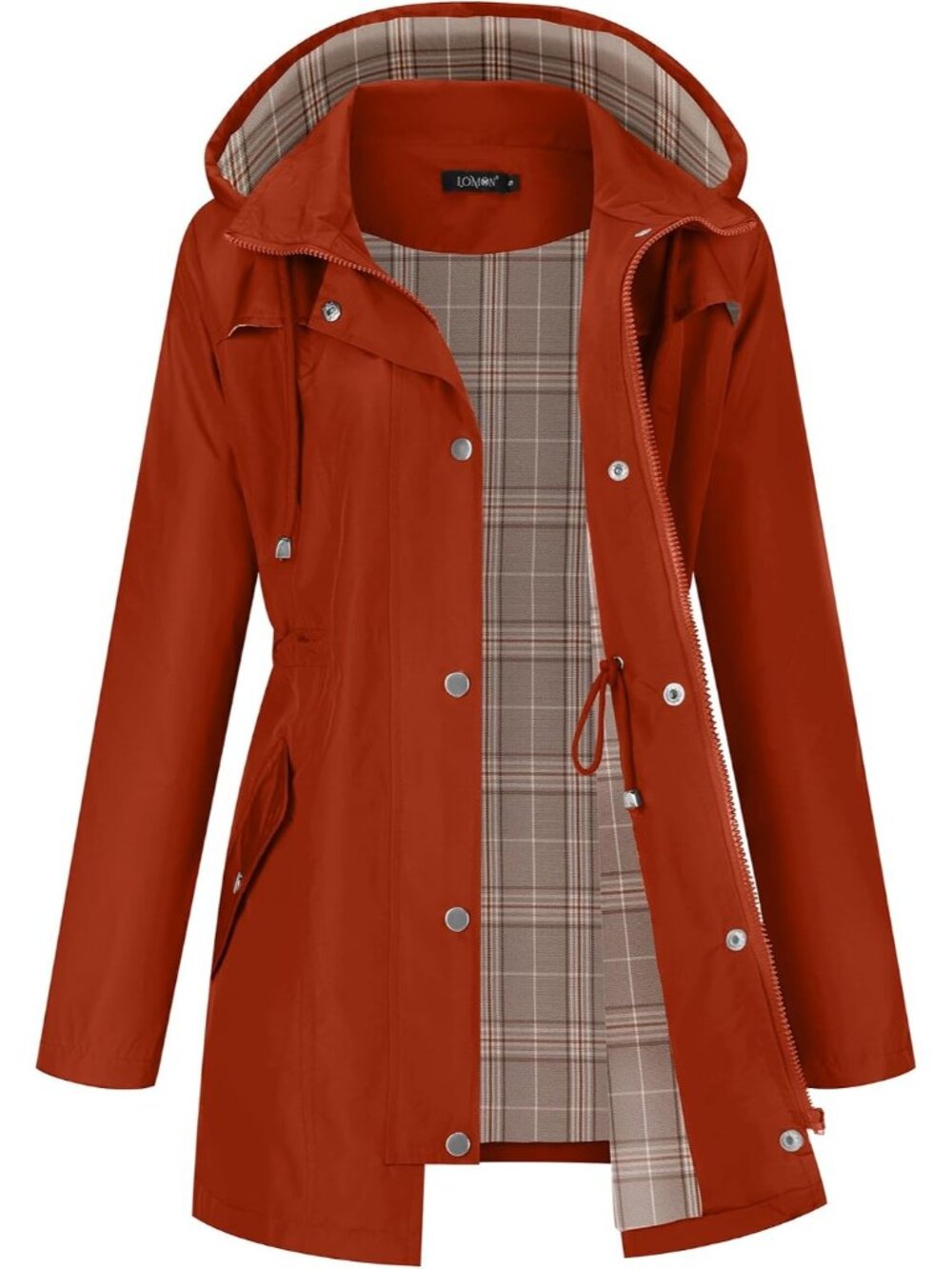 Women's Brown Long Sleeve Lined Jacket Lightweight Hood Jacket Rain Trench Coat